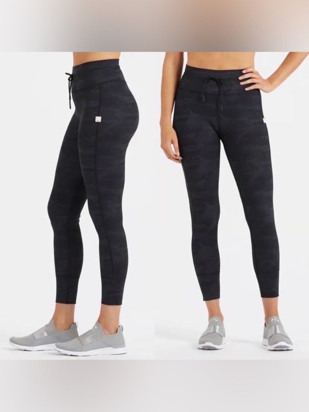 Vuori Black Camo Drawstring Waist High Rise Daily Athletic Leggings Medium